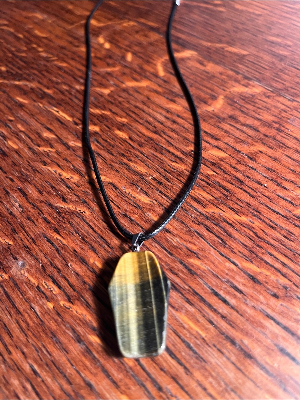 Tiger Eye Pendant Necklace in Golden Brown on Black Cord
